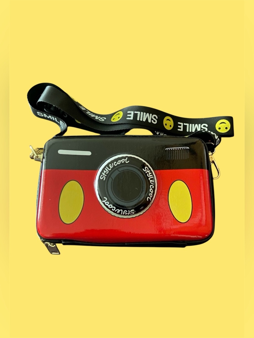 Playful Camera Crossbody Purse in Black, Red & Yellow